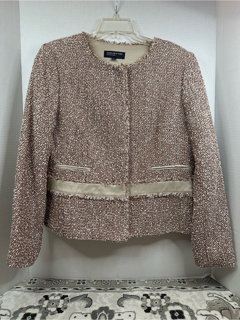 Jones New York Blush Cream Tweed Cropped Jacket, size 12